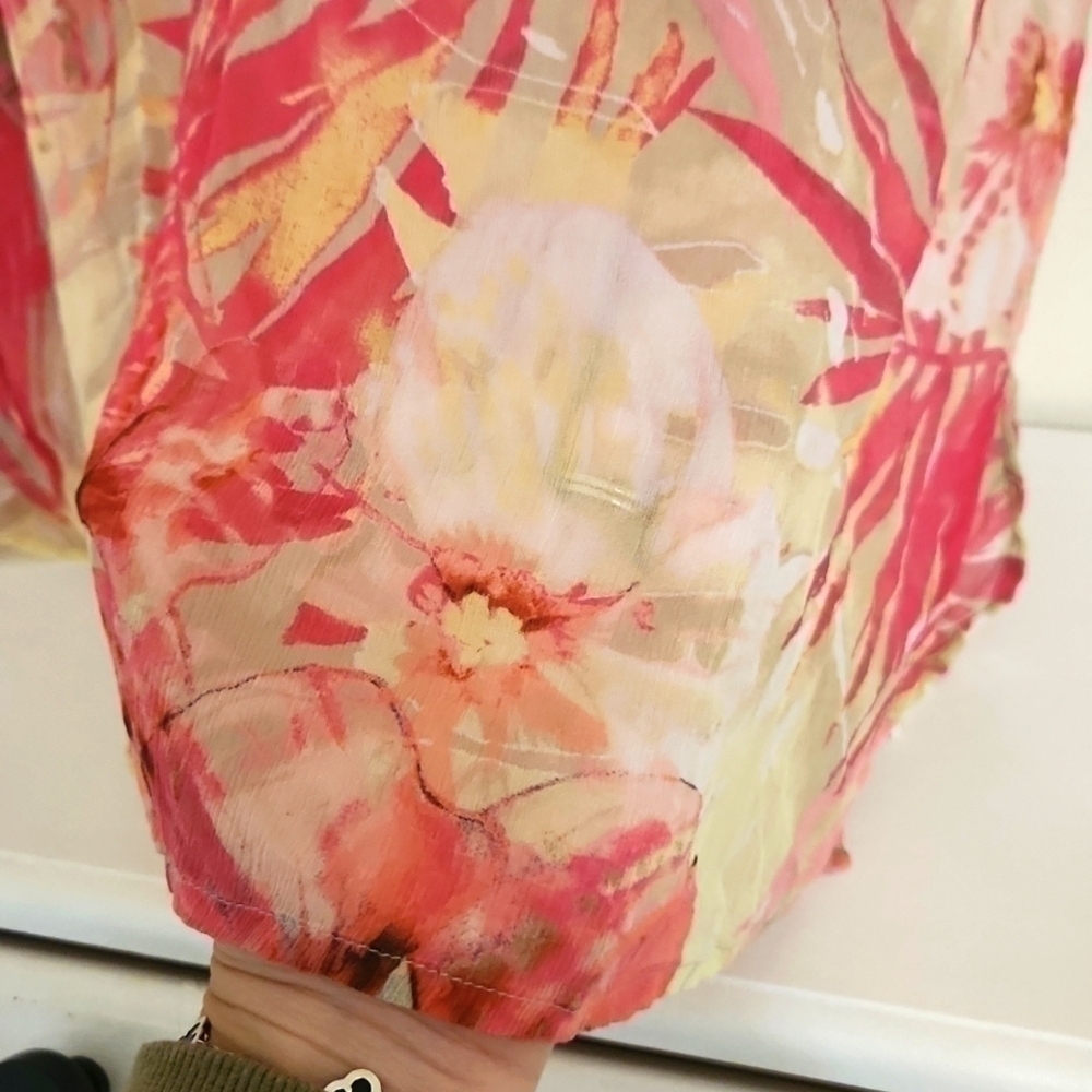 100%Silk Tommy Bahama Sheer Top Coastal Vacation Cruise Lagenlook Career Medium - Picture 8 of 10